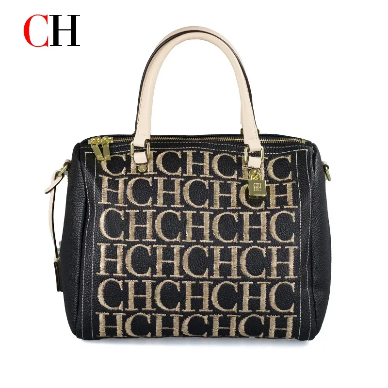 Embroidery Gold - CH Nakış Harfli Boston Çantası Kadın