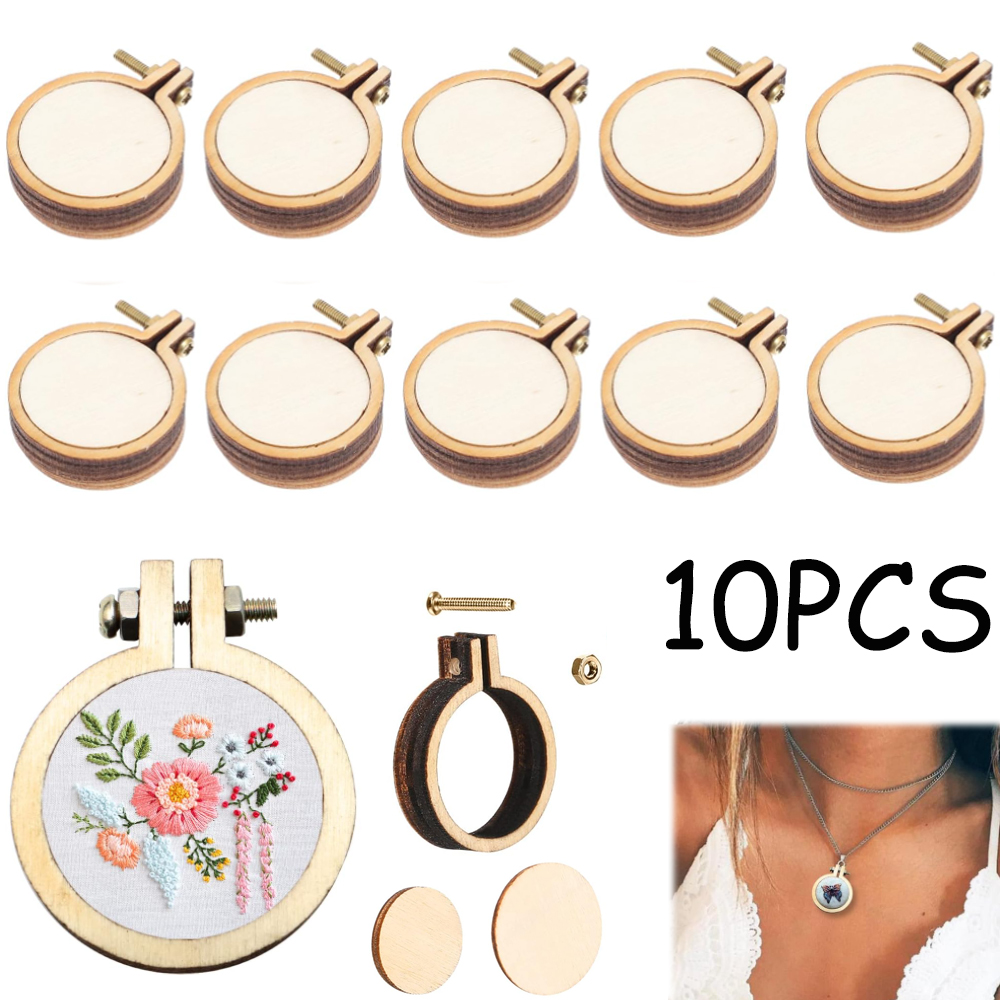 Embroidery Hoop Stand - 10 adet/takım Ahşap Mini Nakış Çember
