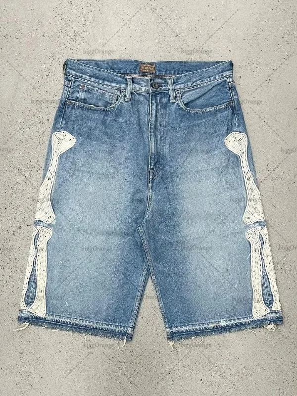 Embroidery Font - Deeptown Y2k Vintage Harajuku Denim Şort