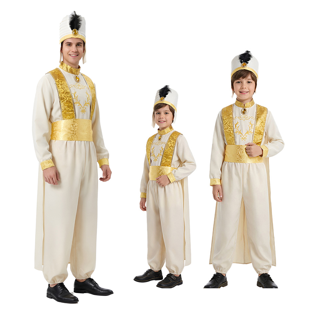 Embroidery Gold - Yetişkin Aladdin Cosplay Kostümü Arap Prensi