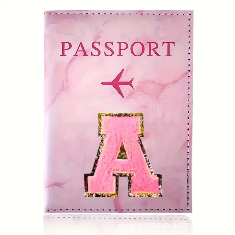 Embroidery Font - Pembe PU Deri Pasaportluk, Nakış Etiketli,
