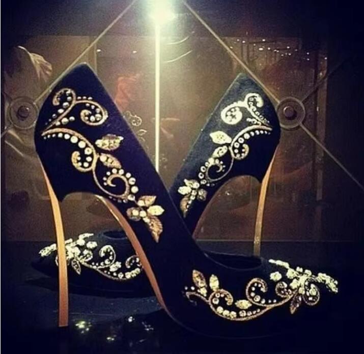 Embroidery Gold - Bling Rhinestone Altın Gümüş Çiçek Nakış