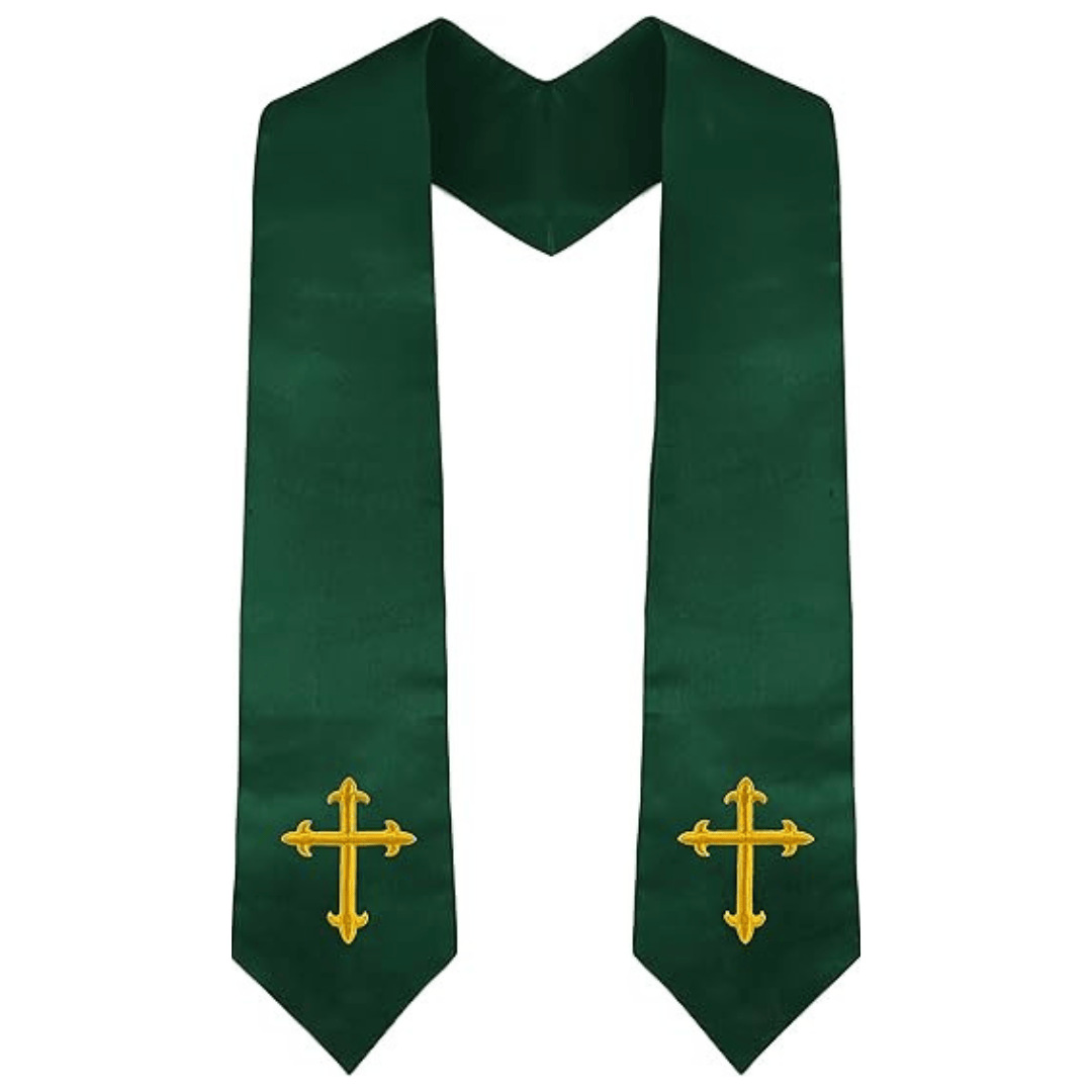 Embroidery Gold - Çift Taraflı Papaz Stolü Altın Haç