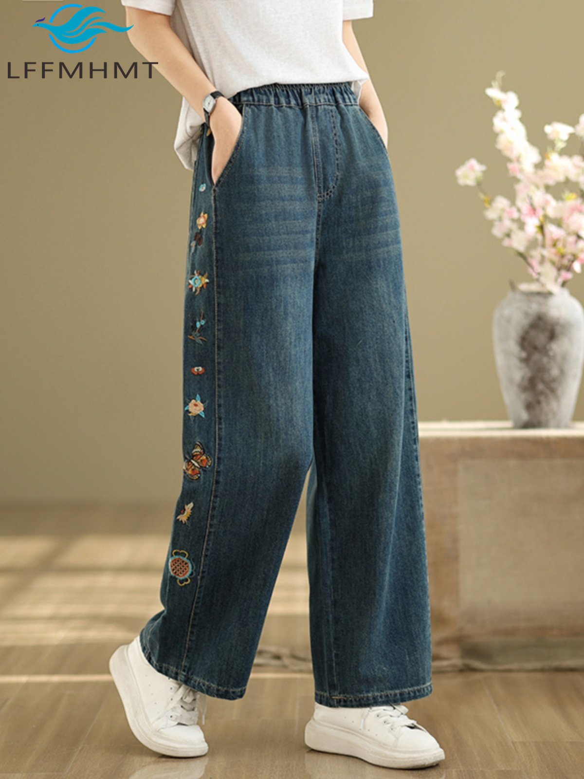 Embroidery Unique Design - Çiçek Nakışlı Kadın Denim Pantolon Kaliteli
