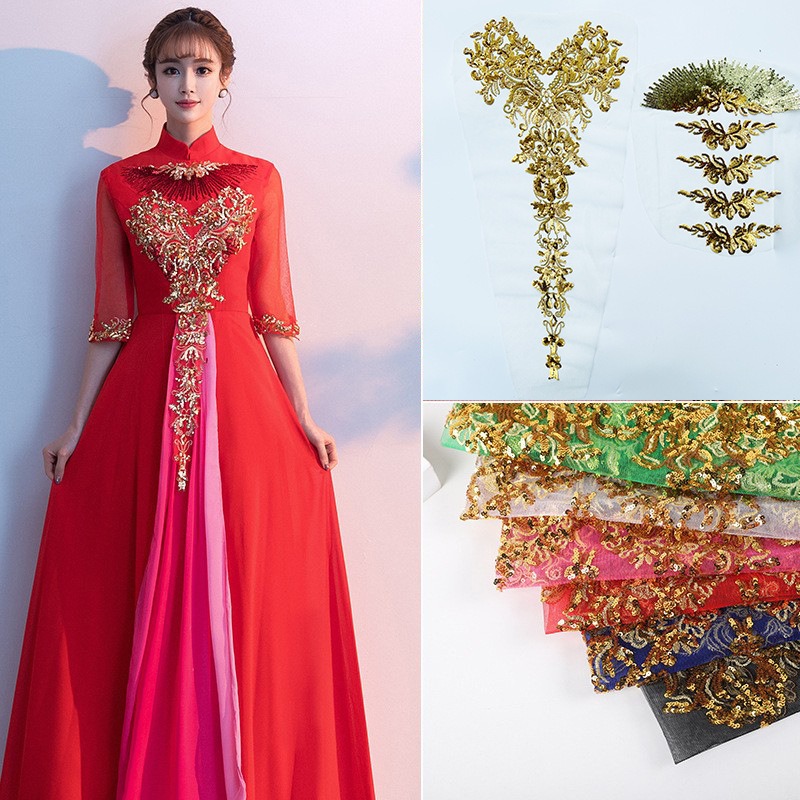 Embroidery Gold - 1 Set Altın Varaklı Şakayık Desenli