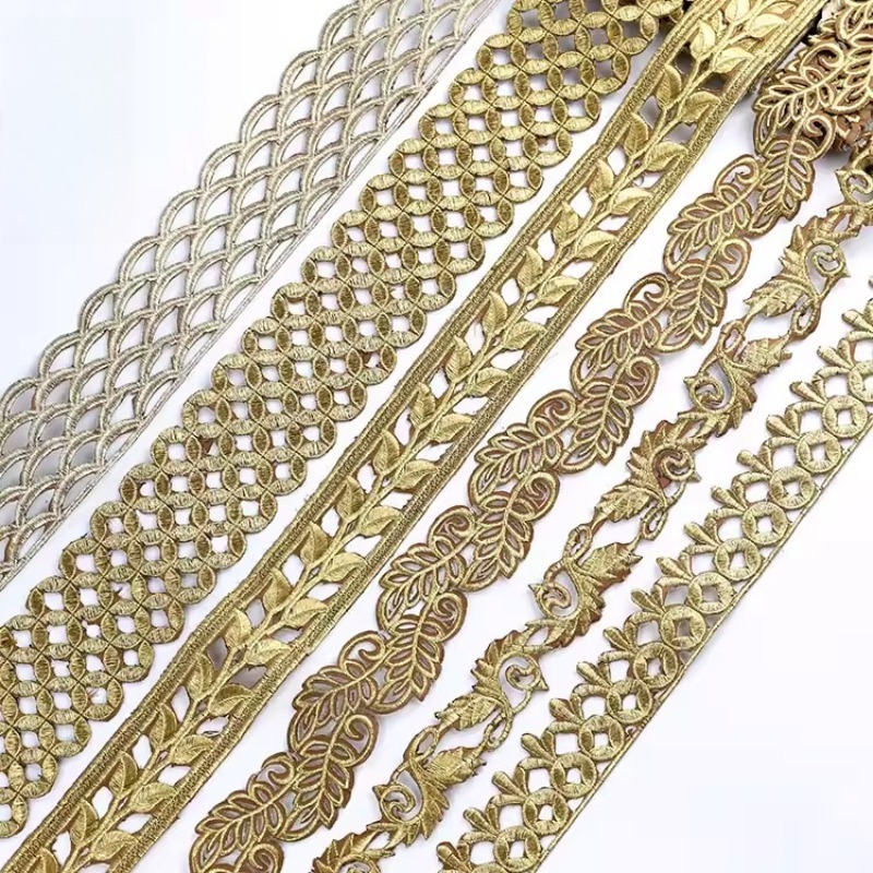 Embroidery Gold - Yeni Zarif Açık Altın Gümüş İşlemeli