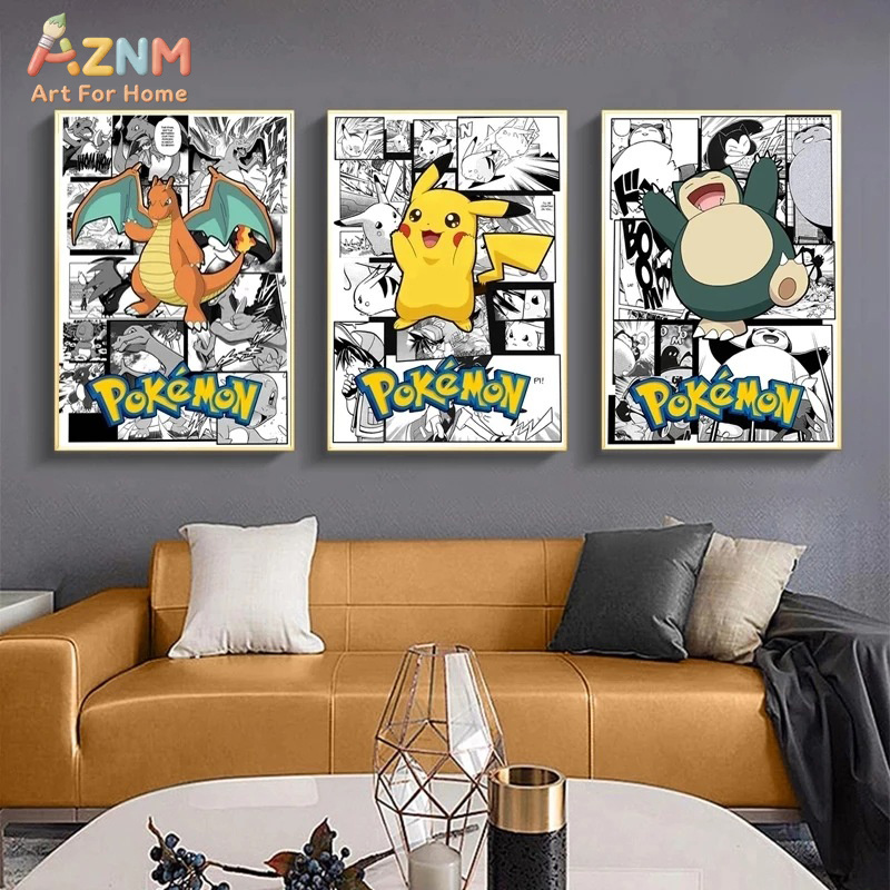 Embroidery Wall Art - AZNM Pokemon Charizard Pikachu Snorlax Manga
