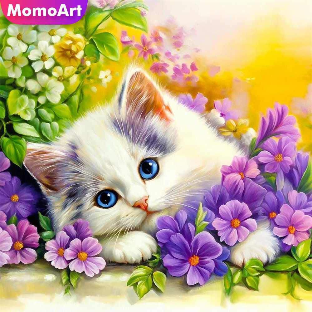 Embroidery Unique Design - Momoart Sayılı Çapraz Dikiş Kedi Hayvan
