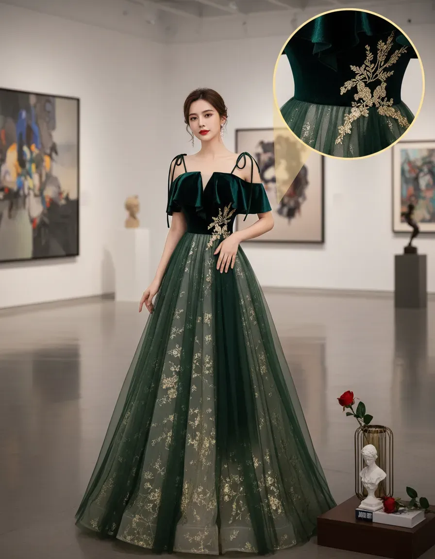 Zümrüt Yeşili Kadife Üst Tül E - Embroidery Gold incelemesi ve fiyatı